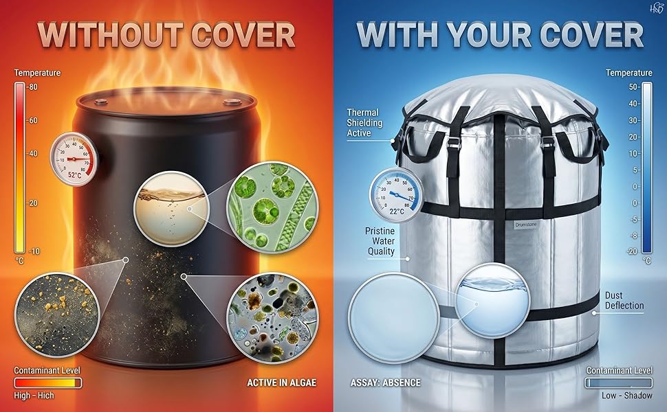 1000L Water Tank Insulation Cover, Heavy Duty UV Resistant Thermal Jacket for Outdoor Overhead Tanks, Waterproof Dustproof Multi-Layer Tank Cover with Straps for Rooftop Summer Protection