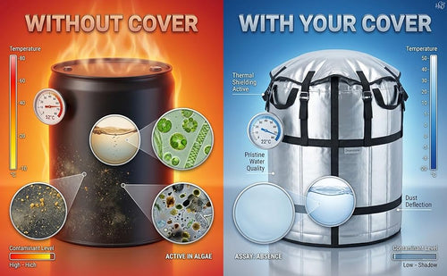 1000L Water Tank Insulation Cover, Heavy Duty UV Resistant Thermal Jacket for Outdoor Overhead Tanks, Waterproof Dustproof Multi-Layer Tank Cover with Straps for Rooftop Summer Protection