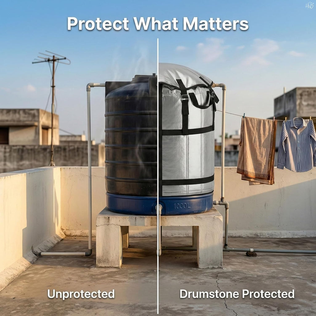 1000L Water Tank Insulation Cover, Heavy Duty UV Resistant Thermal Jacket for Outdoor Overhead Tanks, Waterproof Dustproof Multi-Layer Tank Cover with Straps for Rooftop Summer Protection