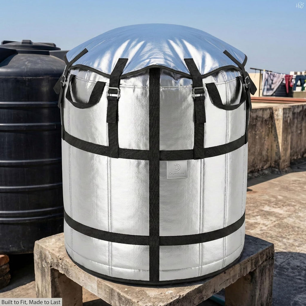 1000L Water Tank Insulation Cover, Heavy Duty UV Resistant Thermal Jacket for Outdoor Overhead Tanks, Waterproof Dustproof Multi-Layer Tank Cover with Straps for Rooftop Summer Protection