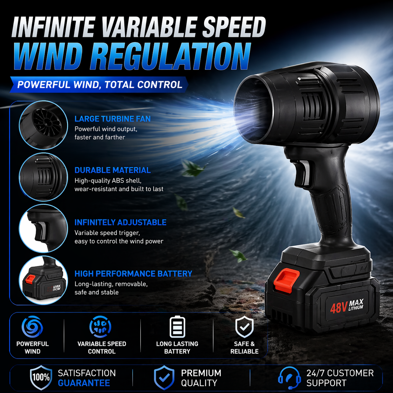 Heavy-Duty Cordless Electric Blower – 2-in-1 Rechargeable Leaf Blower