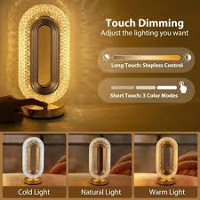Oval Crystal Halo LED Table Lamp – 3-Mode Dimmable Luxury Ambiance Light